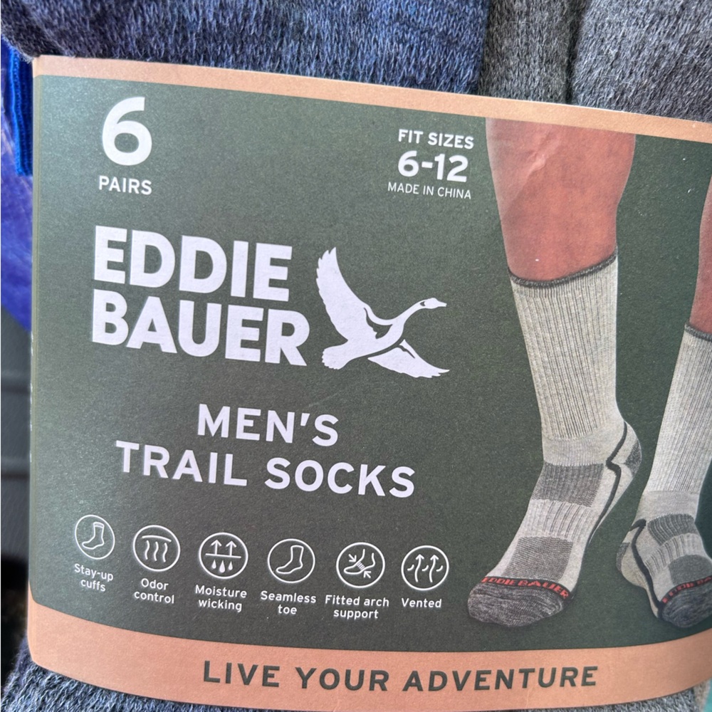 Eddie Bauer Men's Trail Socks - blue Light Gray & Charcoal (6-Pack)